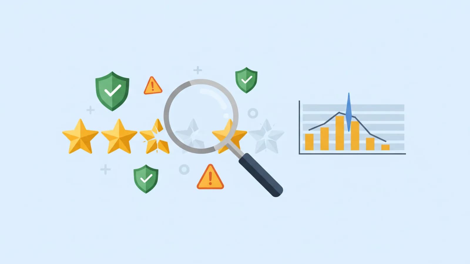 Lente di ingrandimento che analizza recensioni su Amazon per scoprire quelle false