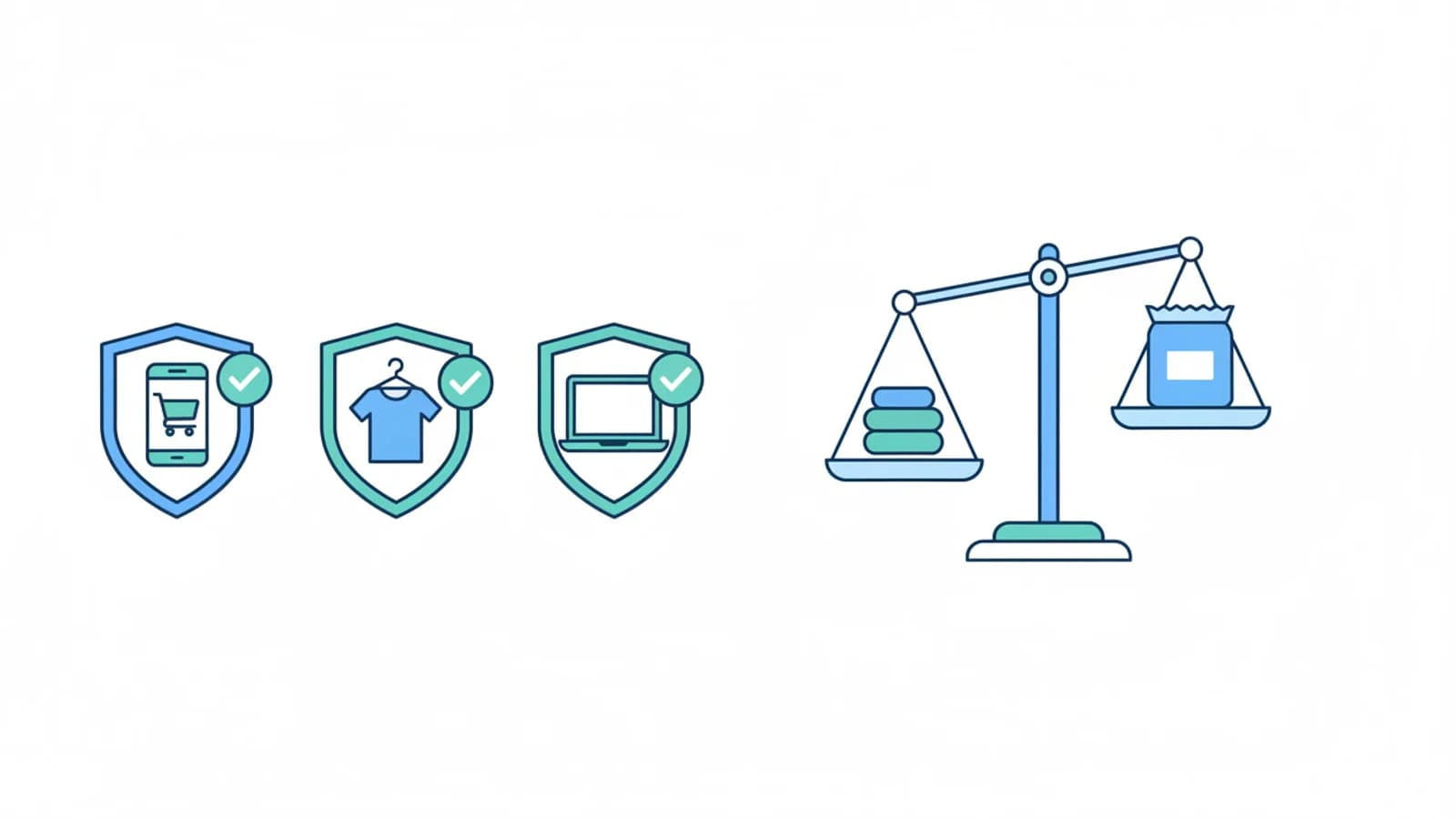 Confronto tra piattaforme di acquisto usato online con icone di sicurezza e scudi di protezione