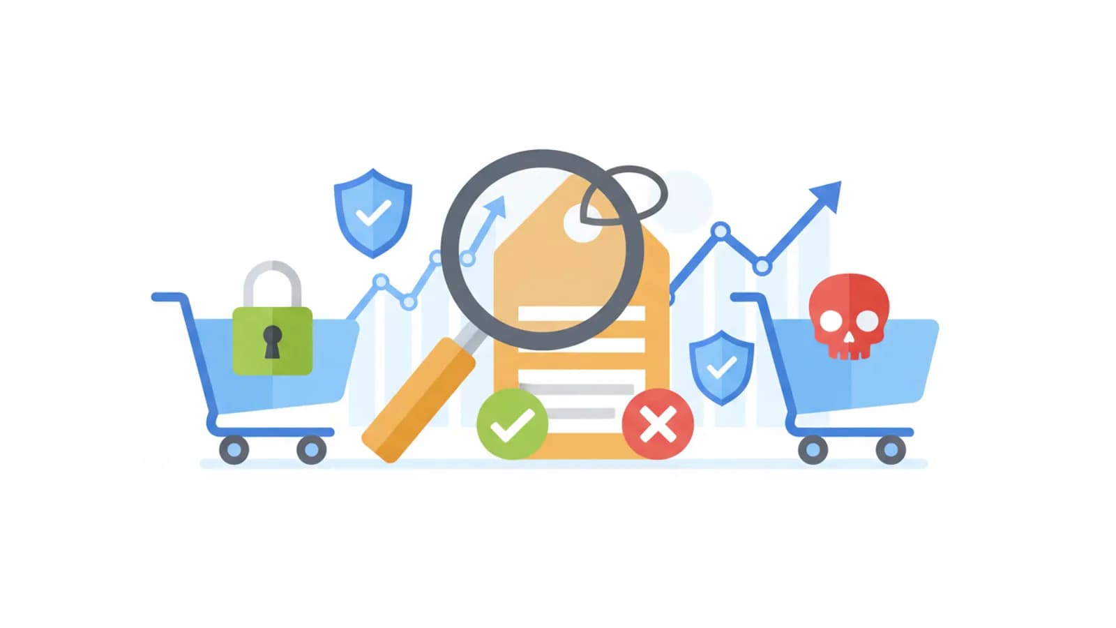 Lente di ingrandimento che analizza un cartellino del prezzo su Amazon per riconoscere truffe