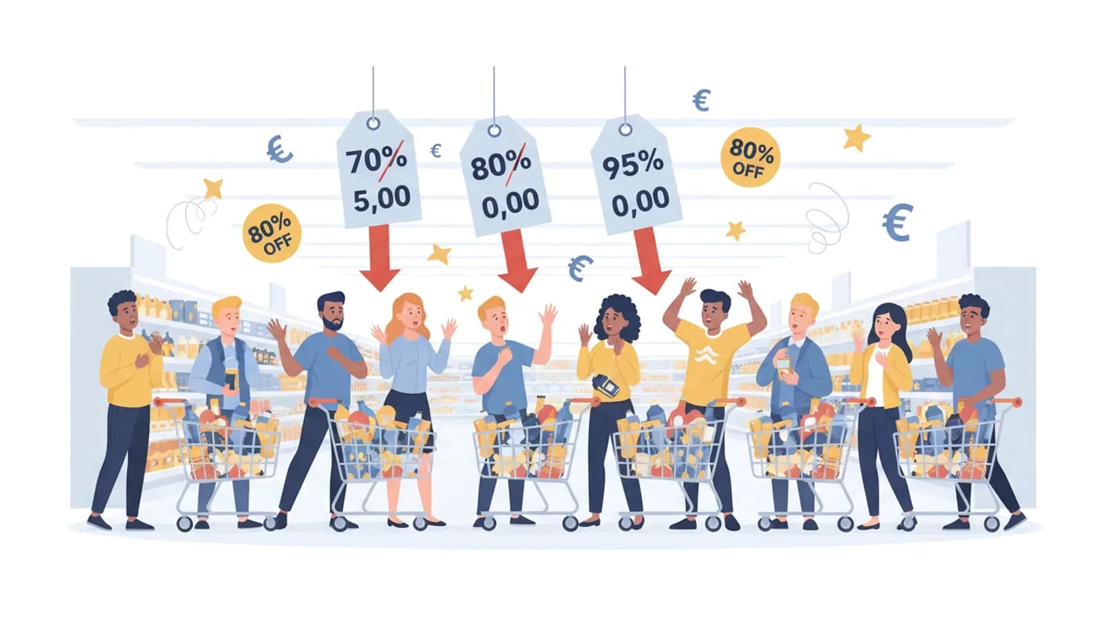 Illustrazione di stelle di valutazione con lente di ingrandimento per verificare recensioni