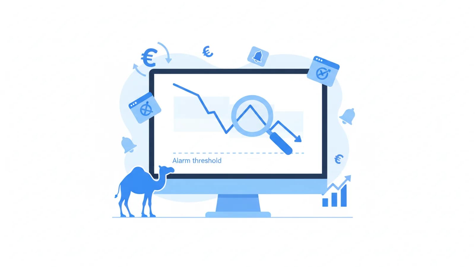 Grafico storico prezzi su schermo con crollo di prezzo evidenziato