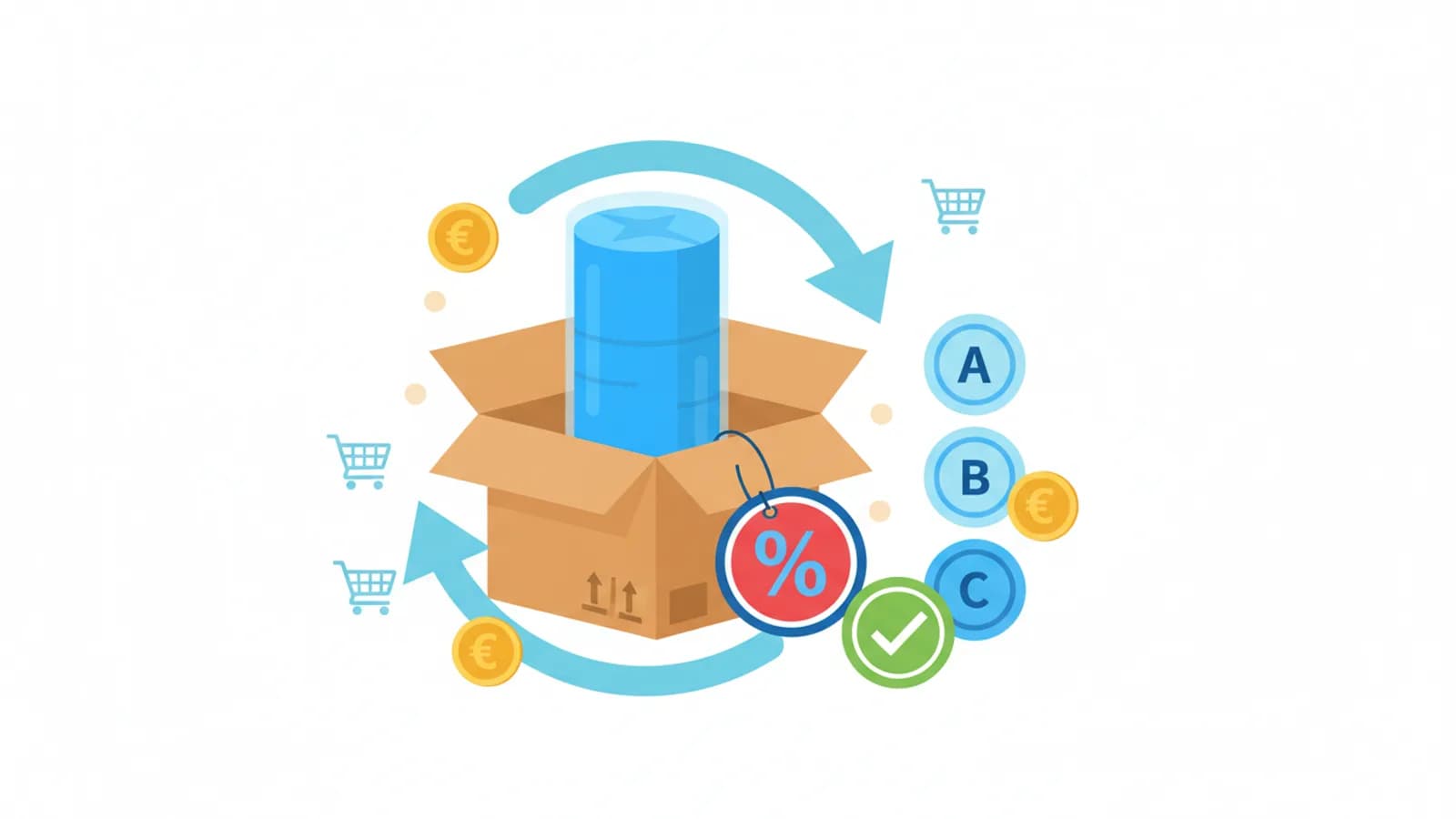 Scatola aperta con prodotto in perfette condizioni e cartellino sconto