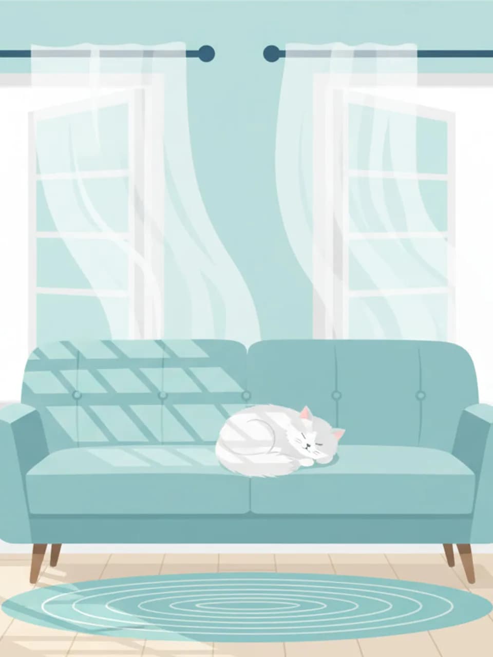 Scena estiva con brezza fresca in un salotto luminoso